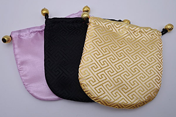 Lovely Oval Draw String Silk Jewellery Pouches - Baby Pink, Black or Gold
