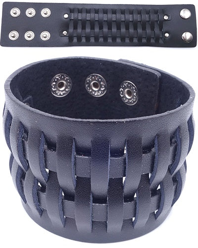Striking Fashion Weave Black Leatherette Bracelet
