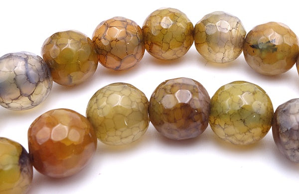 Faceted Yellow & Grey 10mm Dragon Vein Fire Agate Beads