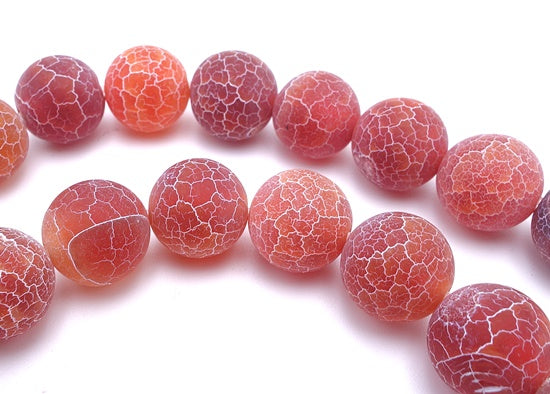 Enchanting Cranberry Matte Frosted 10mm Crackle Fire Agate Beads