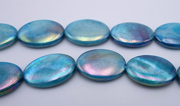 Lovely Silky Blue Oval Shell Beads - Large 11mm