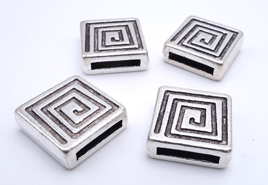 10 Large Square Aztec Silver Spacers - Large Rectangular Hole