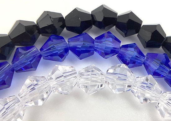 Sparkling Faceted 4mm Bicone  Glass Beads - White, Black and Blue