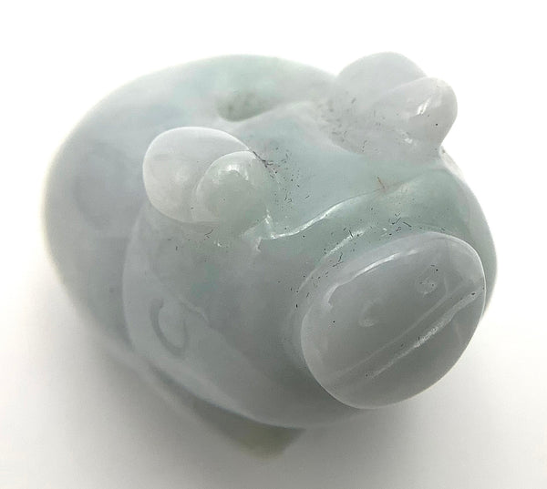 Lucky Hand-Carved Chinese White Jade Pig Pendant, One-of-a-Kind