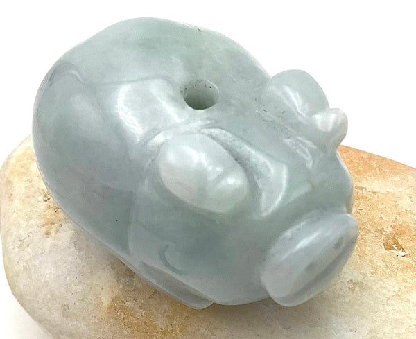 Lucky Hand-Carved Chinese Jade Pig Pendant, One-of-a-Kind