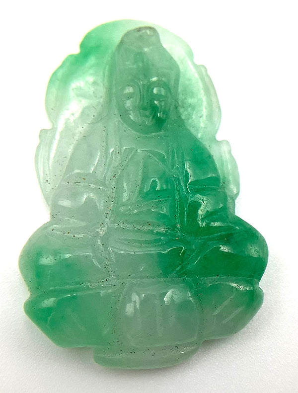 Lucky Chinese Quan Yin Hand-Carved Jade Pendant