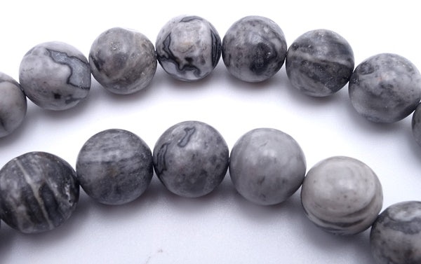 Gorgeous Shiny Natural Grey Picasso Jasper Beads - 6mm or 8mm