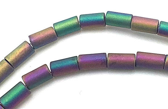 Frosted Electroplated AB Non Magnetic Hematite Tube Beads