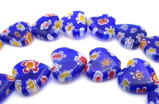 Beautiful Royal Blue 12mm Millefiori Heart Beads