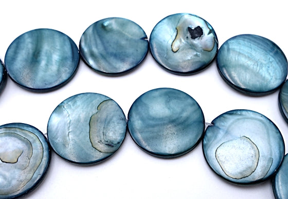 Beautiful Wash Denim Blue Button Shell Beads