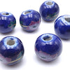 8 Large-Hole Royal Blue Pink Flower Ceramic Beads- 12mm