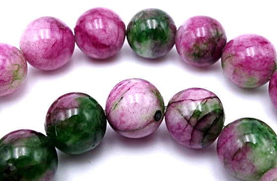 Lovely 8mm  White, Pink & Green Malay Jade Beads