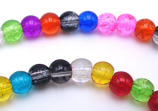 Bright Rainbow Colours Crackle Crystal Summer Beads - 4mm