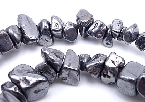 Dramatic Sleek Shiny Black Electro-Plated Lava Chip Beads