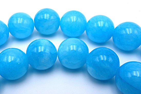 Large 10mm Sapphire Blue Mashan Jade Beads