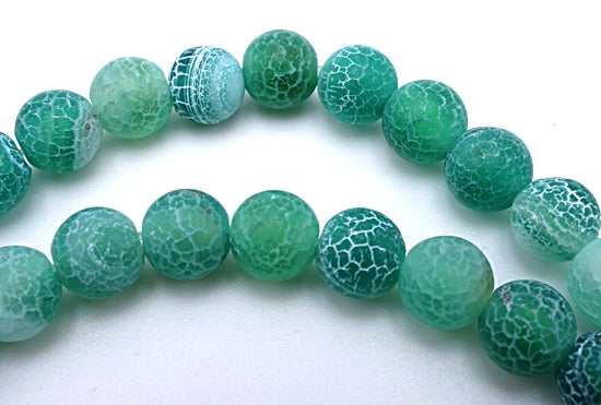 Beautiful Forest Green 6mm Frosted Crackle Agate Beads