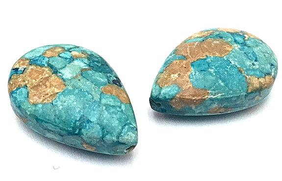 2 Large Sapphire-Blue & Gold Howlite Turquoise Teardrop Beads - 26mm x 23mm
