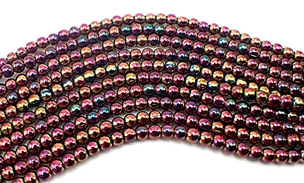 130 Dramatic AB Gold & Violet Red  Glass Beads - Small 2mm