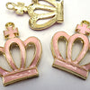 2 Large Crown Pink & Gold Metal Pendants