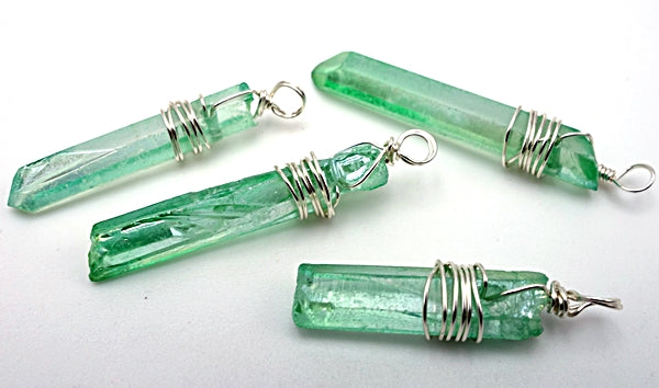 2 Dramatic Mint-Green Crystal Pendants