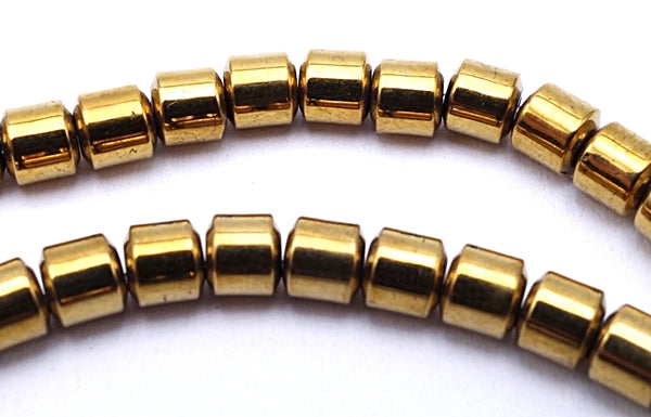 127 Slick 3mm Shiny Gold Hematite Drum Tube Beads