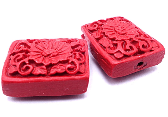 2 Large Cupid Red Cinnabar Tile Beads - 20mm x 16mm