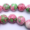 Large Pastel Pink & Green Rainflower Stone 10mm Beads