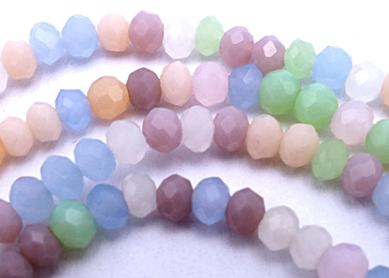 185 Faceted Glass 3mm Pastel White, Blue, Green & Brown Rondelle Beads