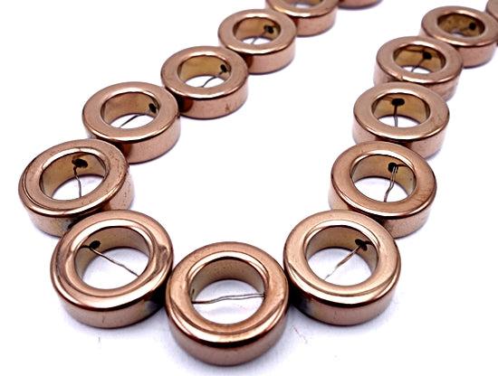 Sleek Copper Plated Non-Magnetic Hematite Donut Ring Beads - 12mm x 4mm