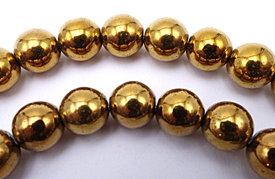 Gold-Plated Non Magnetic Hematite Round 8mm Beads