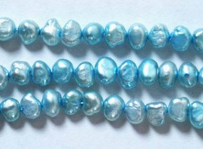 Glittering Aqua-Blue 6mm Biwa Pearl String